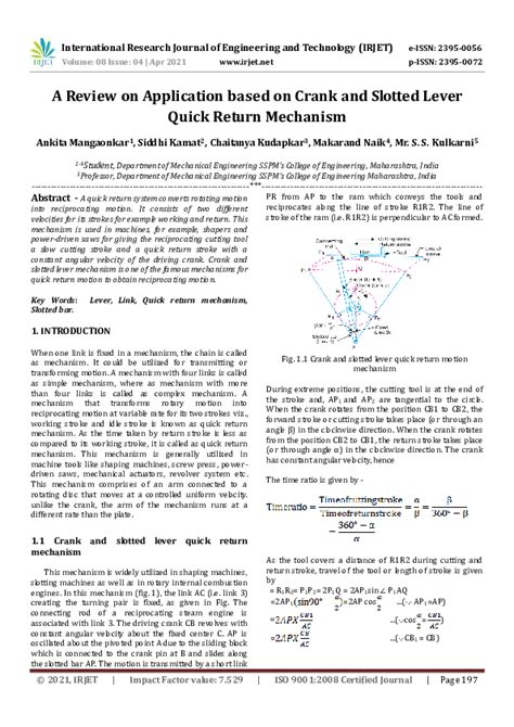 A Review on Application based on Crank and Slotted Lever Quick .